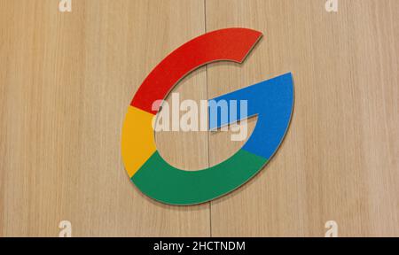 Icona del logo Google. Google è una multinazionale di tecnologia specializzata in servizi e prodotti connessi a Internet. Foto Stock