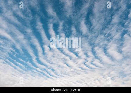 nuvole bianche e soffici di pioggia nel cielo blu Foto Stock