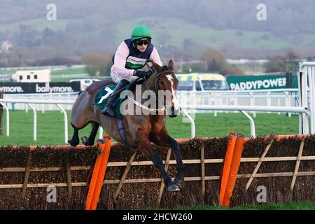 Stormy Ireland cavalcato da Danny Mullins prima di andare a vincere la Dornan Engineering Relkeel ostacoli al Cheltenham Racecourse. Data foto: Sabato 1 gennaio 2022. Foto Stock