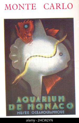 Poster pubblicitario l'Acquario di Monaco, Musee Oceanographique circa 1930 Foto Stock