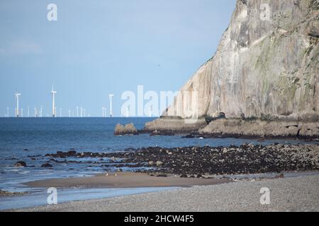 Gwynt-y-Môr, azienda eolica offshore di Llandudno, Galles del Nord Foto Stock