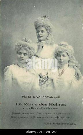 Reine des Reines du Carnaval de Chalon-sur-Saône 1908 et ses demoiselles d'honneur. Foto Stock