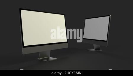 Un rendering 3D del modello del display del computer con schermo nero vuoto Foto Stock