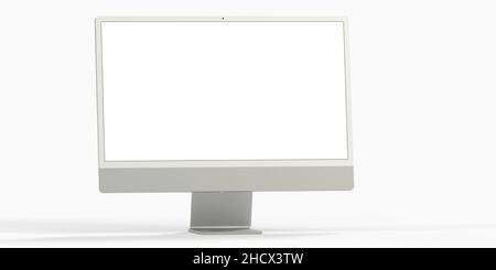 Un rendering 3D del mock-up del display del computer con schermo bianco vuoto Foto Stock
