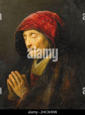Rembrandt van Rijn - Borststuk van een oude vrouw in gebed (1629-30). Foto Stock