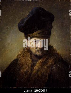Rembrandt van Rijn - Borststuk van een oude man met bontmuts (1630). Foto Stock