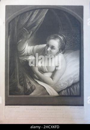 Mistress di Rembrandt, Richard Cooper II, 1781, mezzotint, lettera incisa. Foto Stock