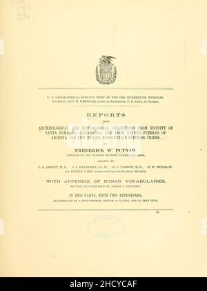 Rapporti su collezioni archeologiche ed etnologiche dalla vicinanza di Santa Barbara, California, e da pueblos rovinati dell'Arizona e del nuovo Messico, e alcune tribù interne Foto Stock