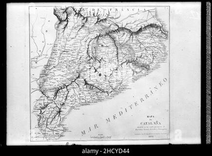 Reproducció d'un mapa de Catalunya amb la Divisió Provincial, de 1837 Foto Stock