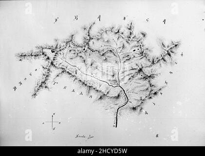 Reproducció d'un mapa de la vall de Bielsa. Foto Stock