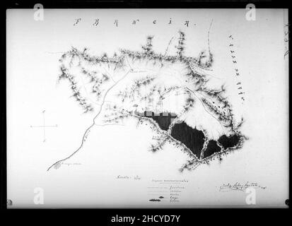 Reproducció d'un mapa del massís de la Maladeta amb la localització del refugi de la Renclusa. Foto Stock