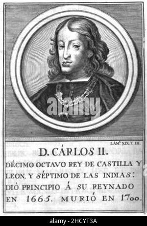 Retratos-1142-Rey de Castilla-León-Carlos II. Foto Stock
