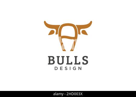 Logo lettera A, logo toro, logo toro testa, modello di design logo monogramma Illustrazione Vettoriale