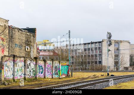 Vecchia area industriale di Telliskivi a Tallinn, Estonia Foto Stock