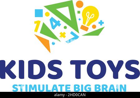 Moderno appartamento colorato BAMBINI GIOCATTOLI divertente logo design Illustrazione Vettoriale