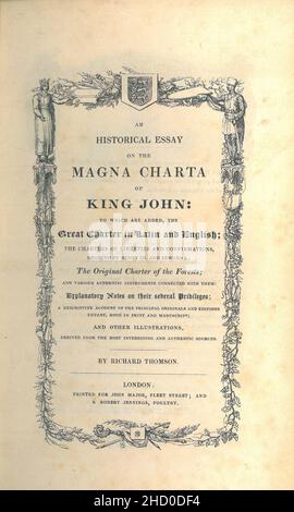 Richard Thomson, un saggio storico sulla Magna Charta di Re Giovanni (1829, pagina del titolo). Foto Stock