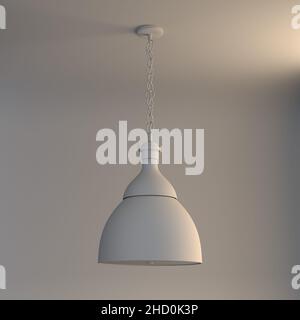 3D rappresentazione della lampada a sospensione modello Clay su sfondo neutro. Modello moderno in argilla vuota di lampada a sospensione appesa a catena dal soffitto Foto Stock