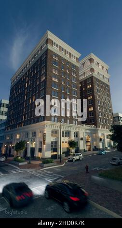 3D rappresentazione di un moderno edificio commerciale a più piani in citta' Foto Stock