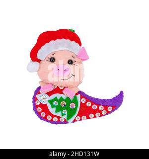 Little Pig con il cappellino rosso di Natale di Babbo Natale. Felice Anno Nuovo. Foto Stock