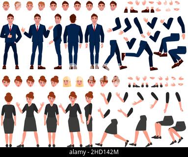 Cartoon business persone costruttore, pose, espressioni facciali, gesti. Set di illustrazioni vettoriali per elementi di creazione dei caratteri aziendali. Persone in ufficio Illustrazione Vettoriale