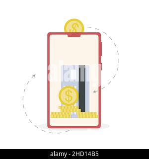 Raccogliere fondi finanziari in applicazione di internet banking. Investimento moneta servizio, contributo e donazione, investimento e risparmio, raccolta financi Illustrazione Vettoriale