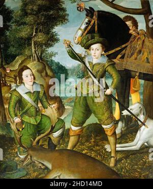 Robert Peake (attivo dal 1580 al 1635) - Enrico, Principe del Galles con Robert Devereux, conte dell'Essex del 3rd nel campo della caccia Foto Stock