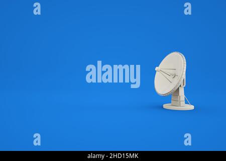 3D modello grafico di un'antenna televisiva su sfondo blu isolato. Modello 3D di antenna TV satellitare isometrica. Grafica 3D Foto Stock