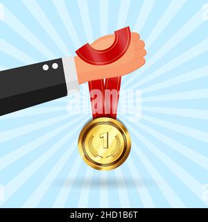 Medaglia di tenuta della mano. Design del vincitore del concorso. Foto Stock