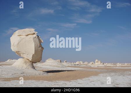Formazione rocciosa a forma di testa nel deserto bianco, Egitto Foto Stock