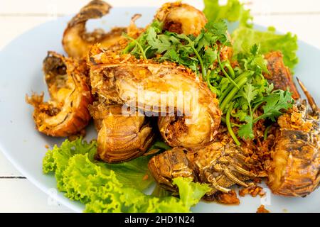 gamberi fritti di gamberi o mantis con aglio - stile frutti di mare Foto Stock