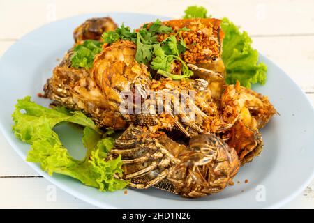gamberi fritti di gamberi o mantis con aglio - stile frutti di mare Foto Stock
