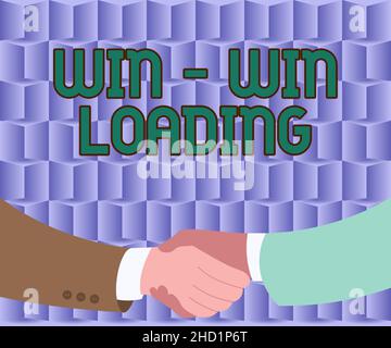 Testo della scrittura a mano Win Win Caricamento. Concetto di Internet vantaggioso o soddisfacente per tutte le parti coinvolte due uomini disegno con carta sfondo Shake Foto Stock