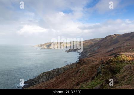 Vista di Rockham Bay a Bull Point, South West Coast Path, North Devon, Regno Unito Foto Stock