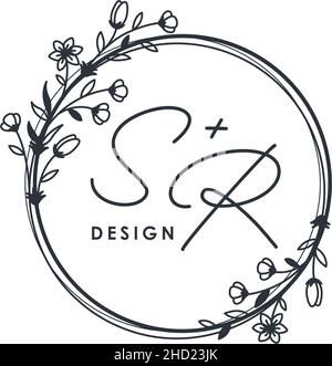 Design SR iniziale design flower invitation logo design Illustrazione Vettoriale