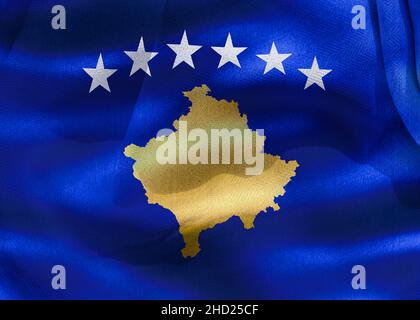 3D-Illustrazione di una bandiera del Kosovo - bandiera realistica di tessuto ondulato. Foto Stock