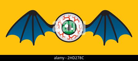 Grafica vettoriale flying Eyeball. Illustrazione vettoriale di un bulbo oculare umano volante con ali di pipistrello o drago. Illustrazione Vettoriale