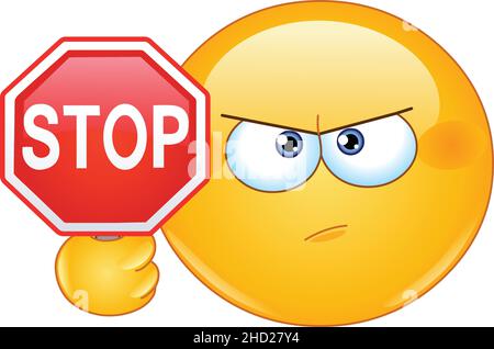 Emoticon con un cartello di stop Illustrazione Vettoriale