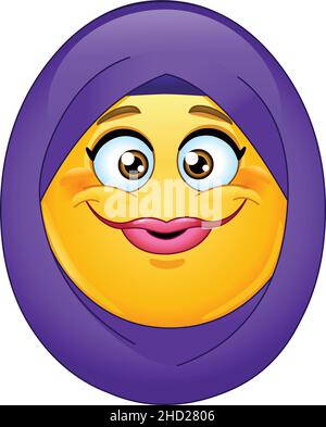 Emoticon femminile musulmana che indossa un hijab Illustrazione Vettoriale