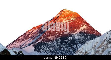 Monte everest isolato sullo sfondo del cielo bianco, vista panoramica serale del Monte Everest visto da Kala Patthar, parco nazionale Sagarmatha, parete Khumbu Foto Stock