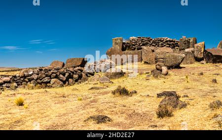 Sillustani, un cimitero pre-inca vicino a Puno in Perù Foto Stock