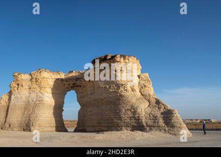 Oakley, Kansas - Monument Rocks, noto anche come Chalk Pyramids, una formazione di gesso Niobrara sulle pianure nel Kansas occidentale. Foto Stock