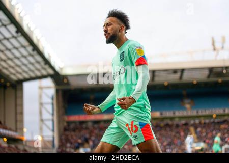 Sorba Thomas di Huddersfield Town durante la partita EFL Sky Bet Championship tra Blackburn Rovers e Huddersfield Town a Ewood Park, Blackburn, Inghilterra, il 2 gennaio 2022. Photo by Mike Morese.solo per uso editoriale, licenza richiesta per uso commerciale. Nessun utilizzo nelle scommesse, nei giochi o nelle pubblicazioni di un singolo club/campionato/giocatore. Credit: UK Sports Pics Ltd/Alamy Live News Foto Stock