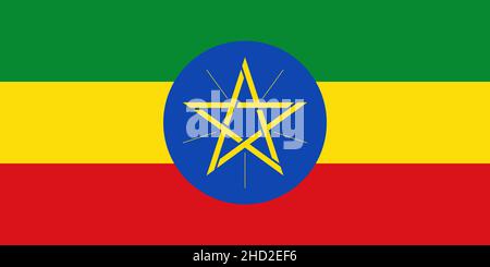 Etiopia National Flag Vector Illustrazione come EPS. La bandiera dell'Etiopia (Amharic: የኢትዮጵያ ሰንደቅ ዐላማ, romanizzata: YE-Ītyōṗṗyā sändäq ʿälama) è la nazione Foto Stock