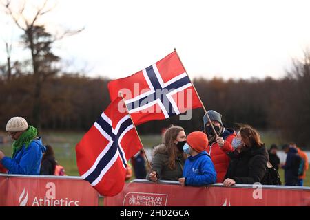 Dublino, Irlanda. 12th Dic 2021. Fingal Norwegian tifosi ai campionati europei di cross country, fingal Dublin 2021 Hugh de Paor/SPP Credit: SPP Sport Press Photo. /Alamy Live News Foto Stock