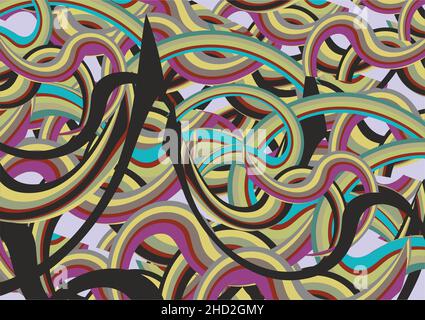 Sfondo geometrico astratto e colorato con elementi intrecciati. Sfondo ondulato multicolore per feste ed eventi, stampe e tessuti, tessuto Foto Stock