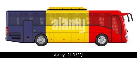 Viaggio in autobus in Romania, tour in autobus rumeno, concetto. 3D rendering isolato su sfondo bianco Foto Stock