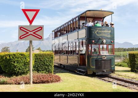 Franschhoek Wine Tram, Franschhoek, Capo Occidentale, Sudafrica, 02 gennaio 2022. Foto Stock