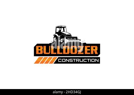 Vettore modello logo bulldozer. Vettore di logo per attrezzature pesanti per società di costruzioni. Illustrazione creativa dell'escavatore Illustrazione Vettoriale