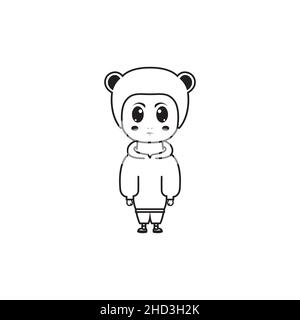 cartone animato bambini felice con panda beanie logo design vettore grafico simbolo icona segno illustrazione idea creativa Illustrazione Vettoriale