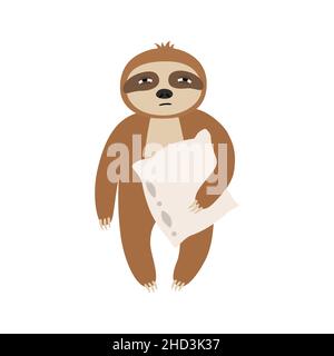 Sloth sonnolento con un cuscino. Illustrazione vettoriale isolata. Illustrazione Vettoriale